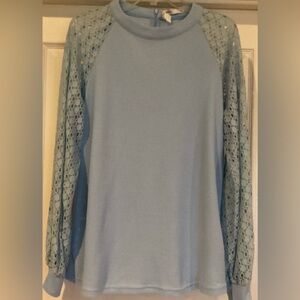 MIHOLL waffle knit top with sheer decorative sleeves- XL